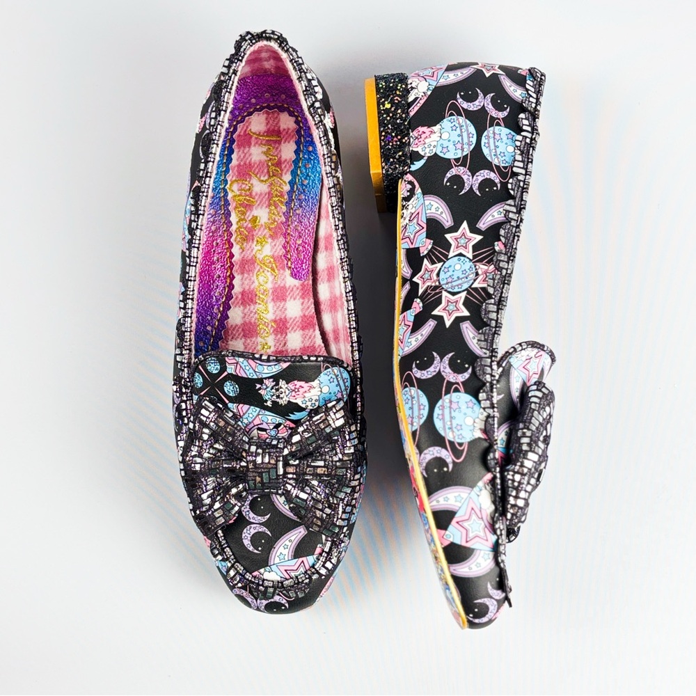 Irregular Choice Rubus Black Pastel Loafers – Size 38 / UK 5 – Starry Bow Flats